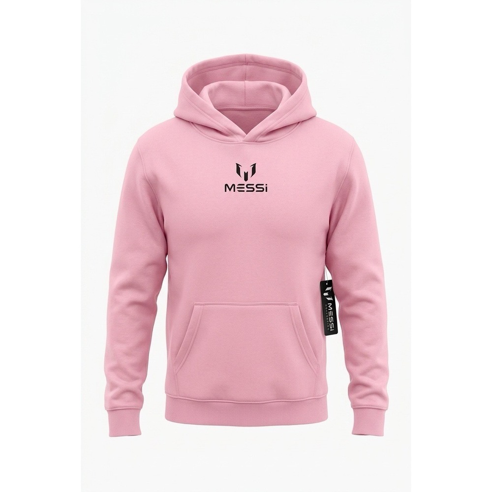 Messi Collection Mens Pink Pullover Hoodie Logo Fleece Sweatshirt Small NEW
